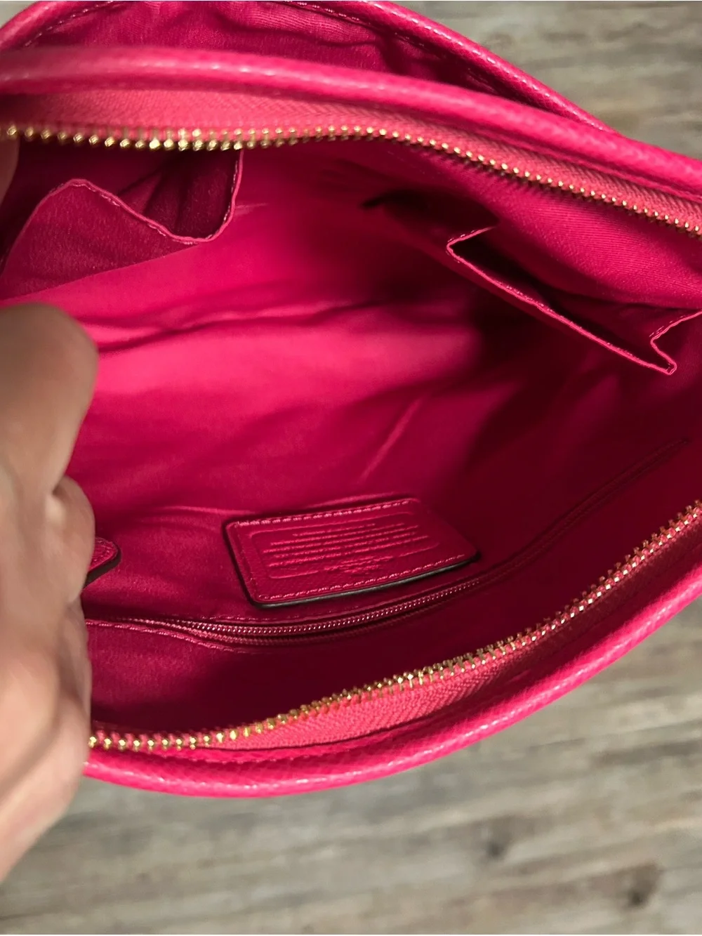 Coach Brown Signature File Bag Crossbody with Bright Fuchsia  Trim